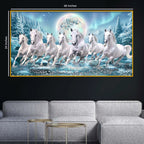 7 White Horses Crystal Glass Painting for Modern Vastu Decor