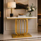 Modern Marble Console Table with Artistic Gold Vertical Loop Base