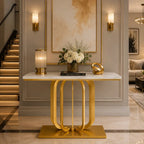 Modern Marble Console Table with Artistic Gold Vertical Loop Base
