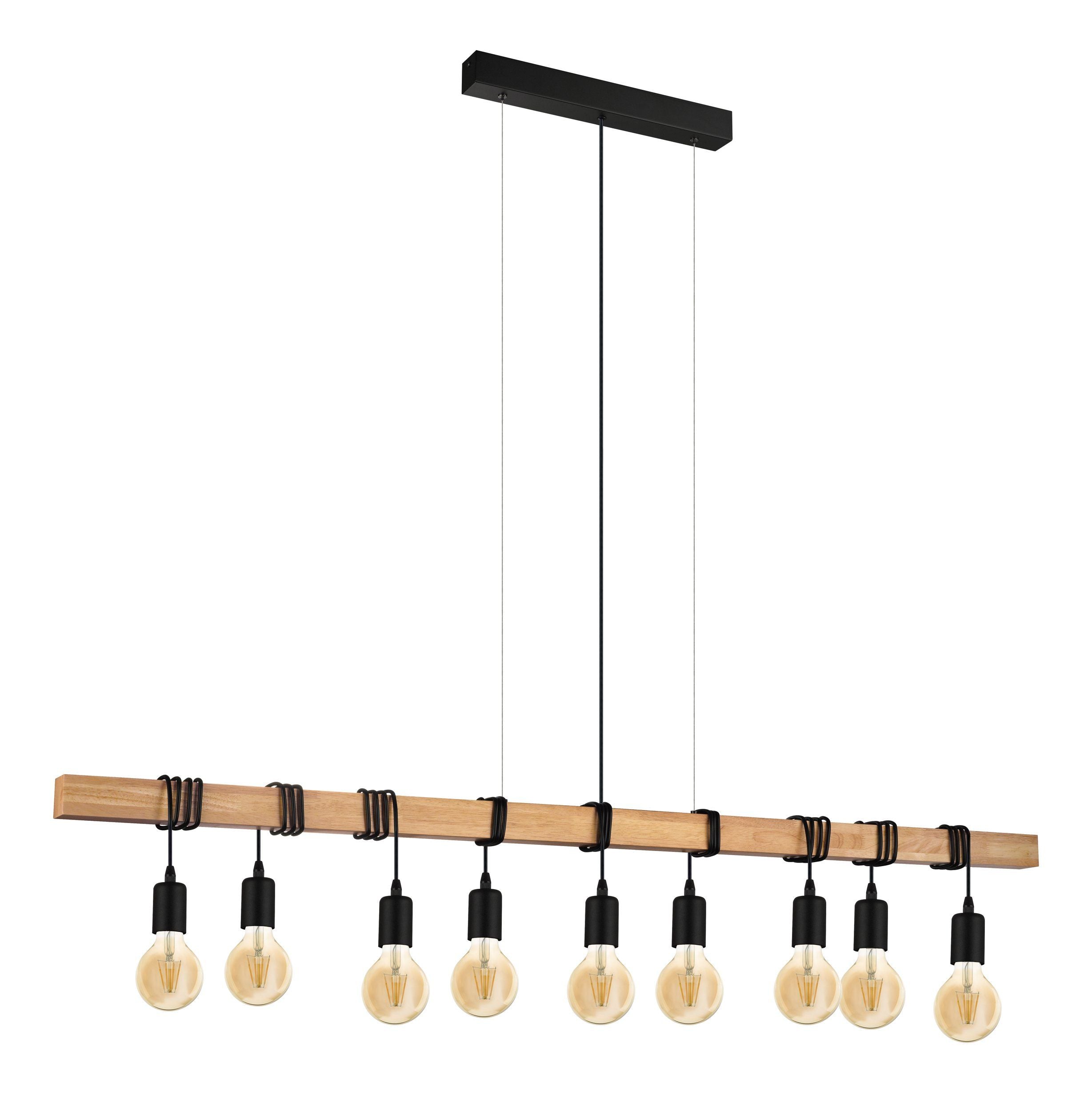 9 Light Black Steel Natural Wooden Bar Wooden Ceiling Light