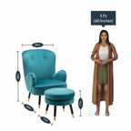 Luxury Turquoise Comfy Velvet Lounge Chair with Footrest