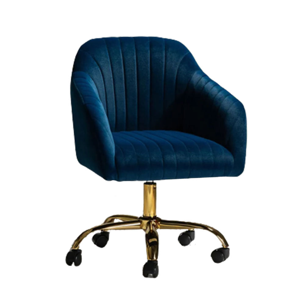 Refined Navy Blue Tufted Velvet Premium Armchair with Golden Legs