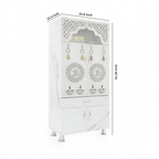 Elegant White Marble Finish Wooden Temple with LED OM Back Panel & Spacious Storage for Home & Office