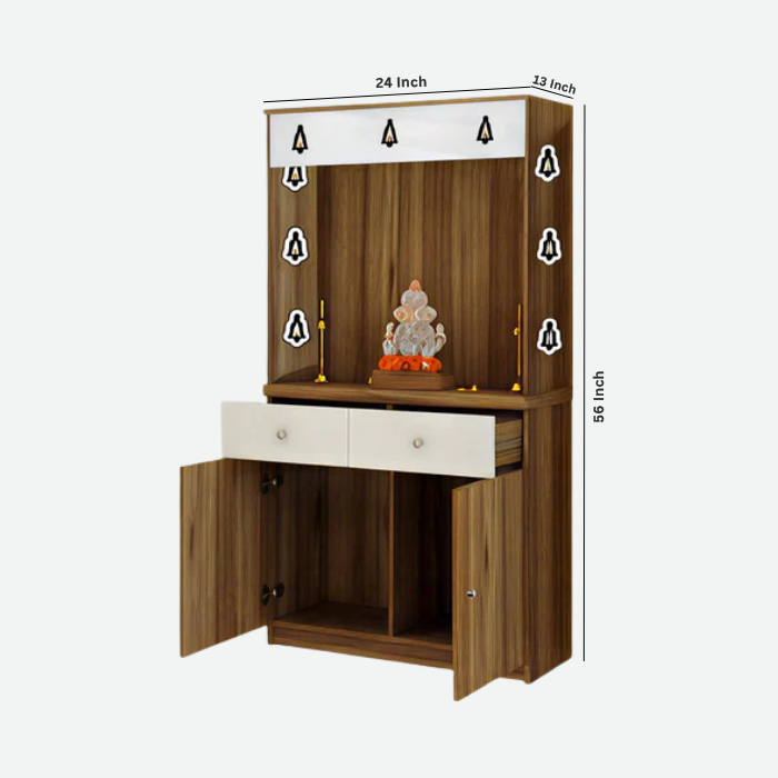 Premium Wooden Floor Temple with Spacious Drawer & Door Storage for Home & Office