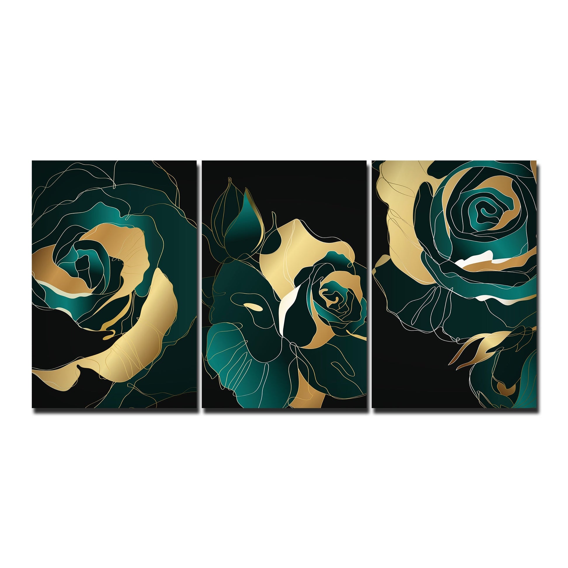 Abstract Line Art Rose Flower Wall Painting of 3 Pieces