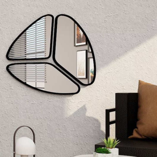 Abstract 3-Piece Wall Mirror | Black Irregular Shape Home Décor