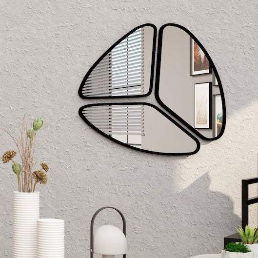 Abstract 3-Piece Wall Mirror | Black Irregular Shape Home Décor