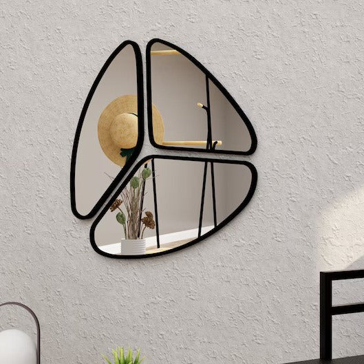 Abstract 3-Piece Wall Mirror | Black Irregular Shape Home Décor