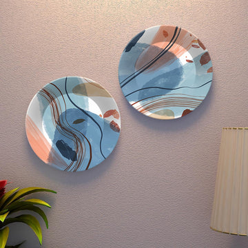 Abstract Art Ceramic Wall Hanging Plates of Two Pieces