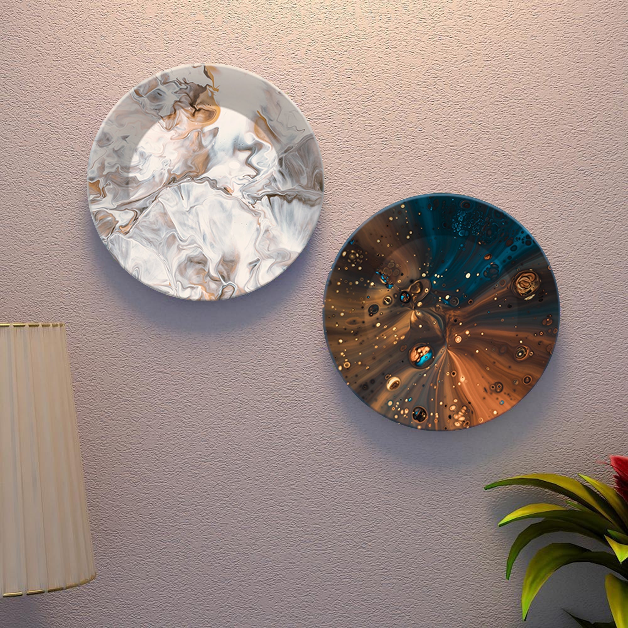 Paint Texture Ceramic Wall Hanging Plates of Two Pieces