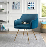 Aesthetic Blue Velvet Accent Chair with Golden Legs
