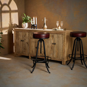 Height Adjustable Lounge Bar with Vintage Leather Seat