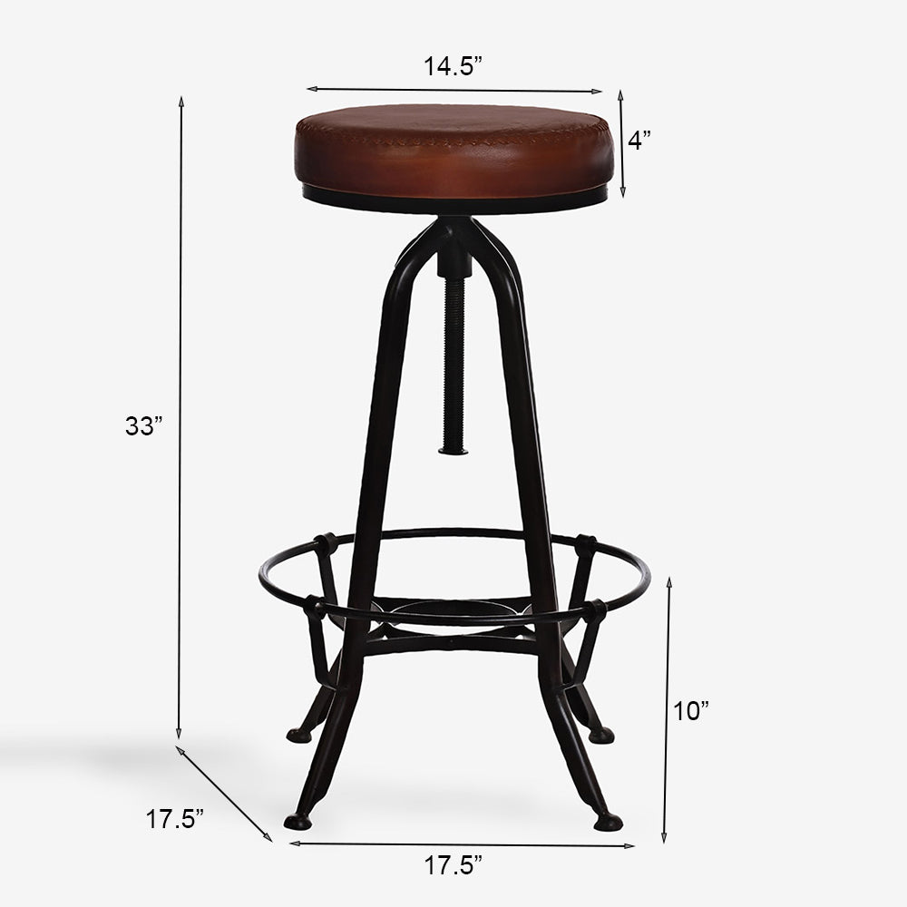 Height Adjustable Lounge Bar with Vintage Leather Seat