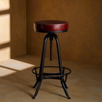 Height Adjustable Lounge Bar with Vintage Leather Seat