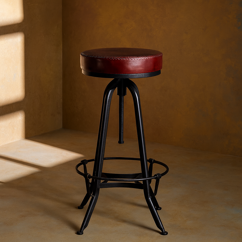 Height Adjustable Lounge Bar with Vintage Leather Seat