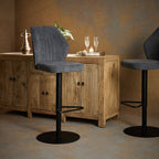 Counter Height Lounge Bar Chair with Grey Seat and Black Base