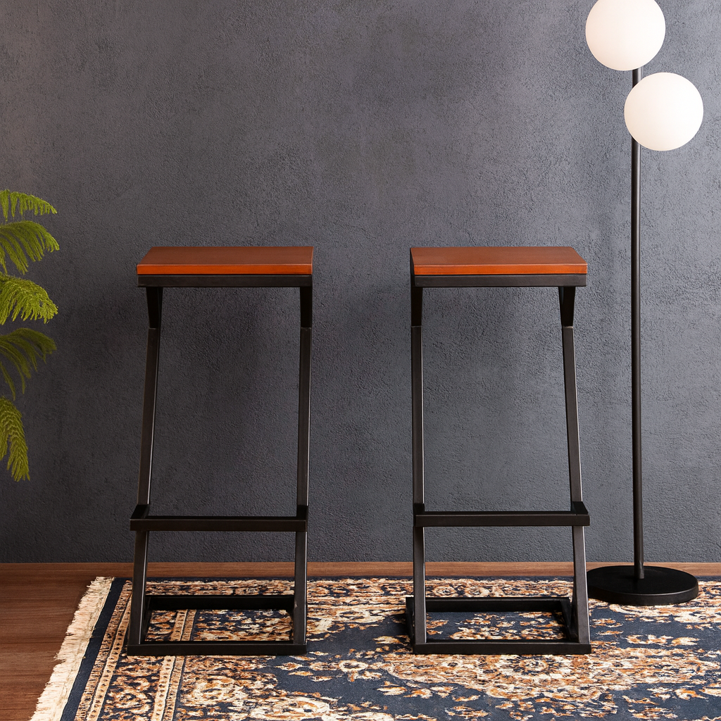 Modern Z Frame Metal Lounge Bar Chair with Wooden Seat