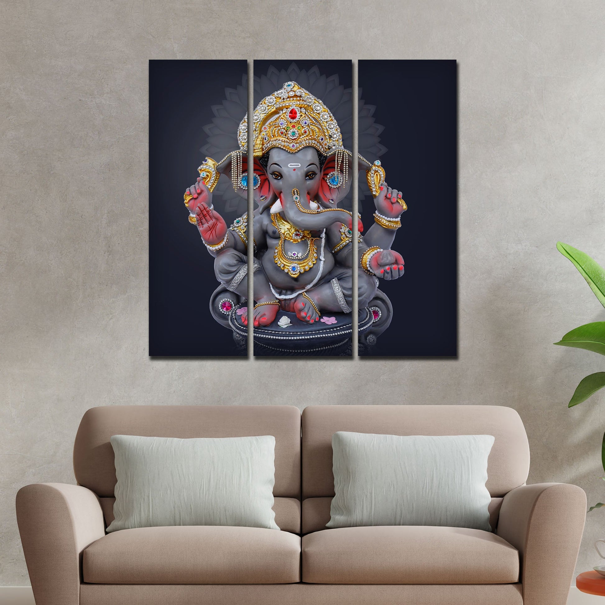 Bal Ganesha Sculpture Canvas Wall Painting Set of Three