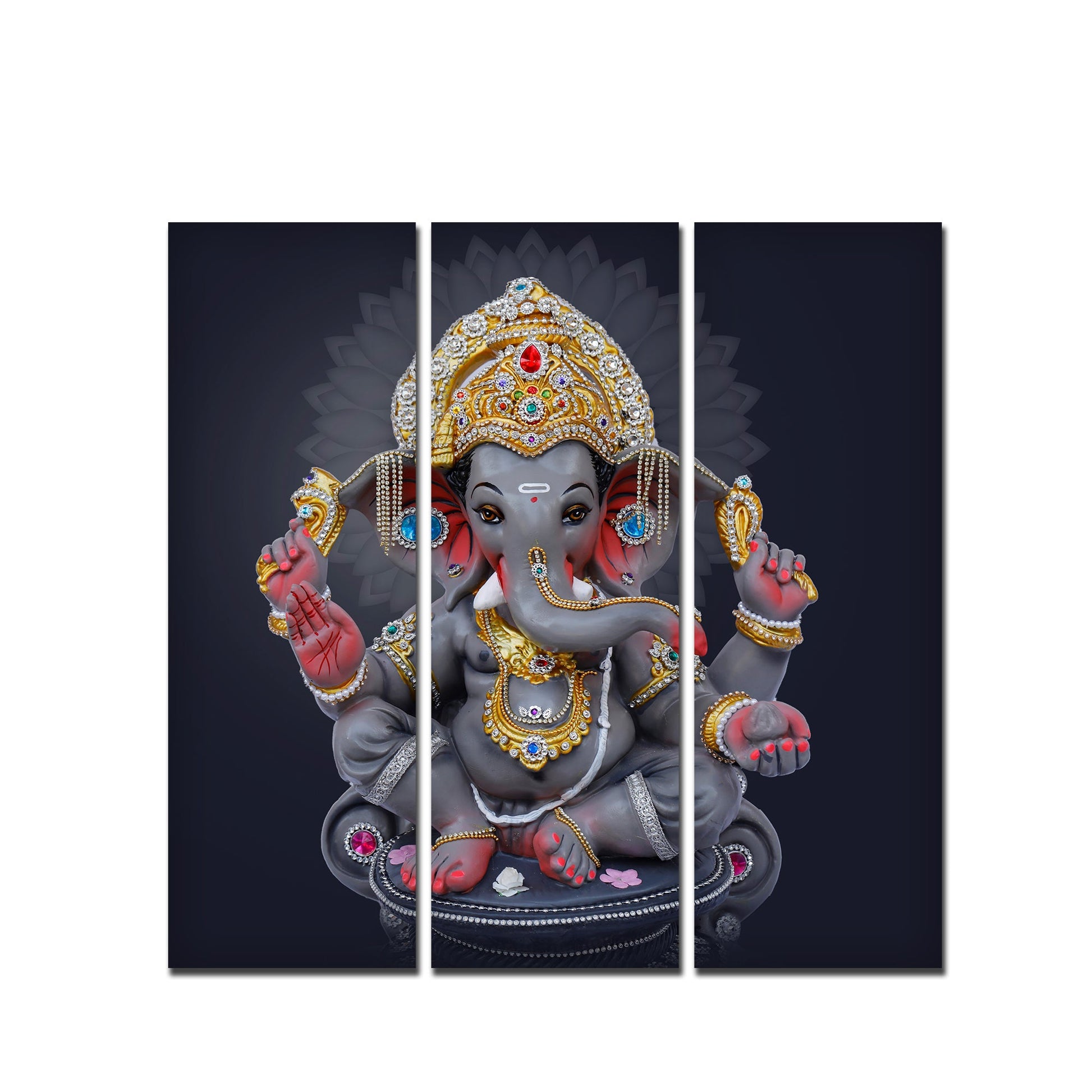 Bal Ganesha Sculpture Canvas Wall Painting Set of Three