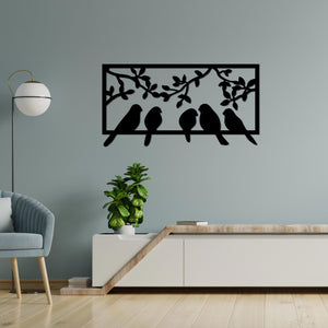 Beautiful Birds on Branch Black Color Design Wooden Wall Hanging