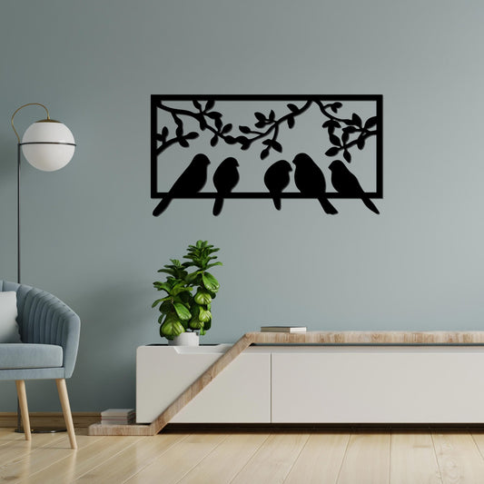 Beautiful Birds on Branch Black Color Design Wooden Wall Hanging