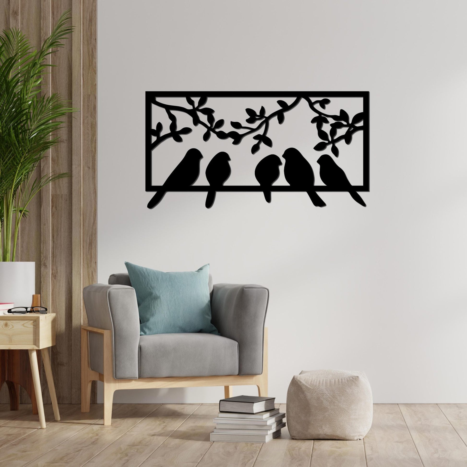 Beautiful Birds on Branch Black Color Design Wooden Wall Hanging