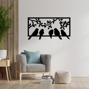 Beautiful Birds on Branch Black Color Design Wooden Wall Hanging