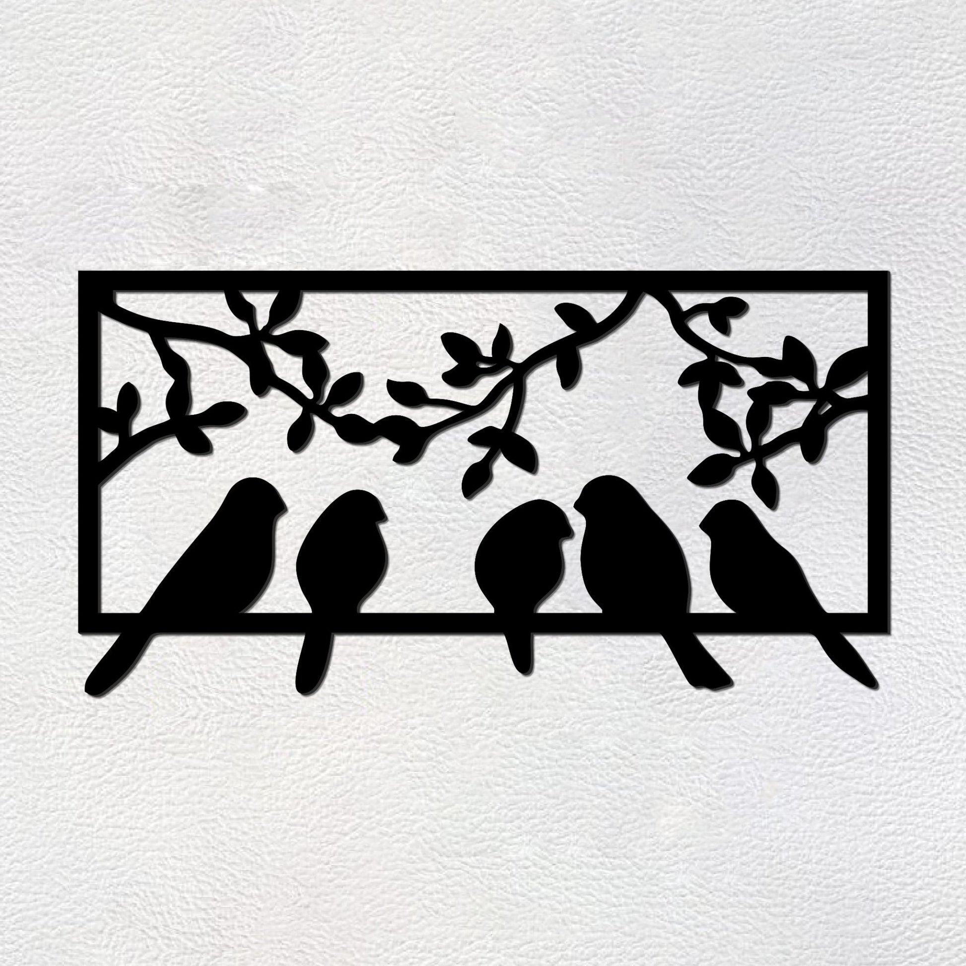 Beautiful Birds on Branch Black Color Design Wooden Wall Hanging