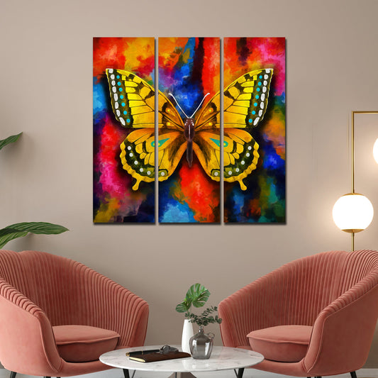 Beautiful Butterfly Canvas Wall Painting of 3 Pieces