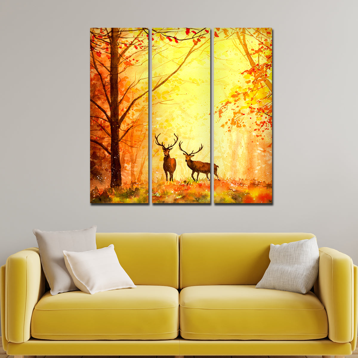 Beautiful Forest Deer Canvas Wall Painting of 3 Pieces