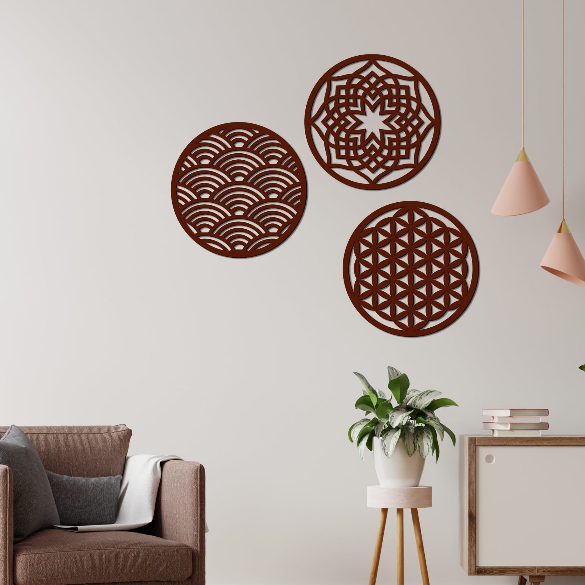 Beautiful Geometric Design in Circles Premium Wooden Wall Hanging