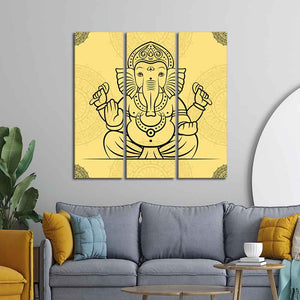 Beautiful Lord Ganesha Abstract Art Wall Painting Set of Three