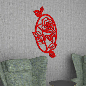 Beautiful Red Rose in Oval Shape Design Premium Quality Wooden Wall Hanging