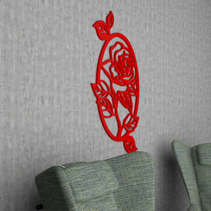 Beautiful Red Rose in Oval Shape Design Premium Quality Wooden Wall Hanging