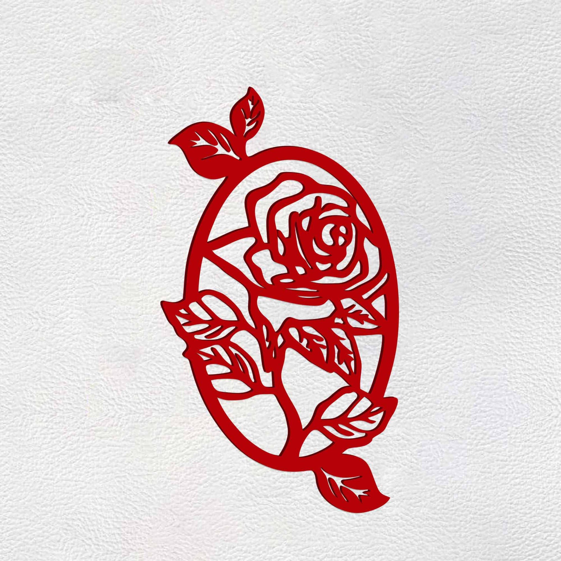 Beautiful Red Rose in Oval Shape Design Premium Quality Wooden Wall Hanging