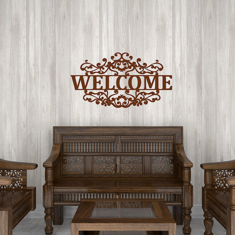 Beautiful Welcome in Mahogany Brown Color Design Wooden Wall Hanging