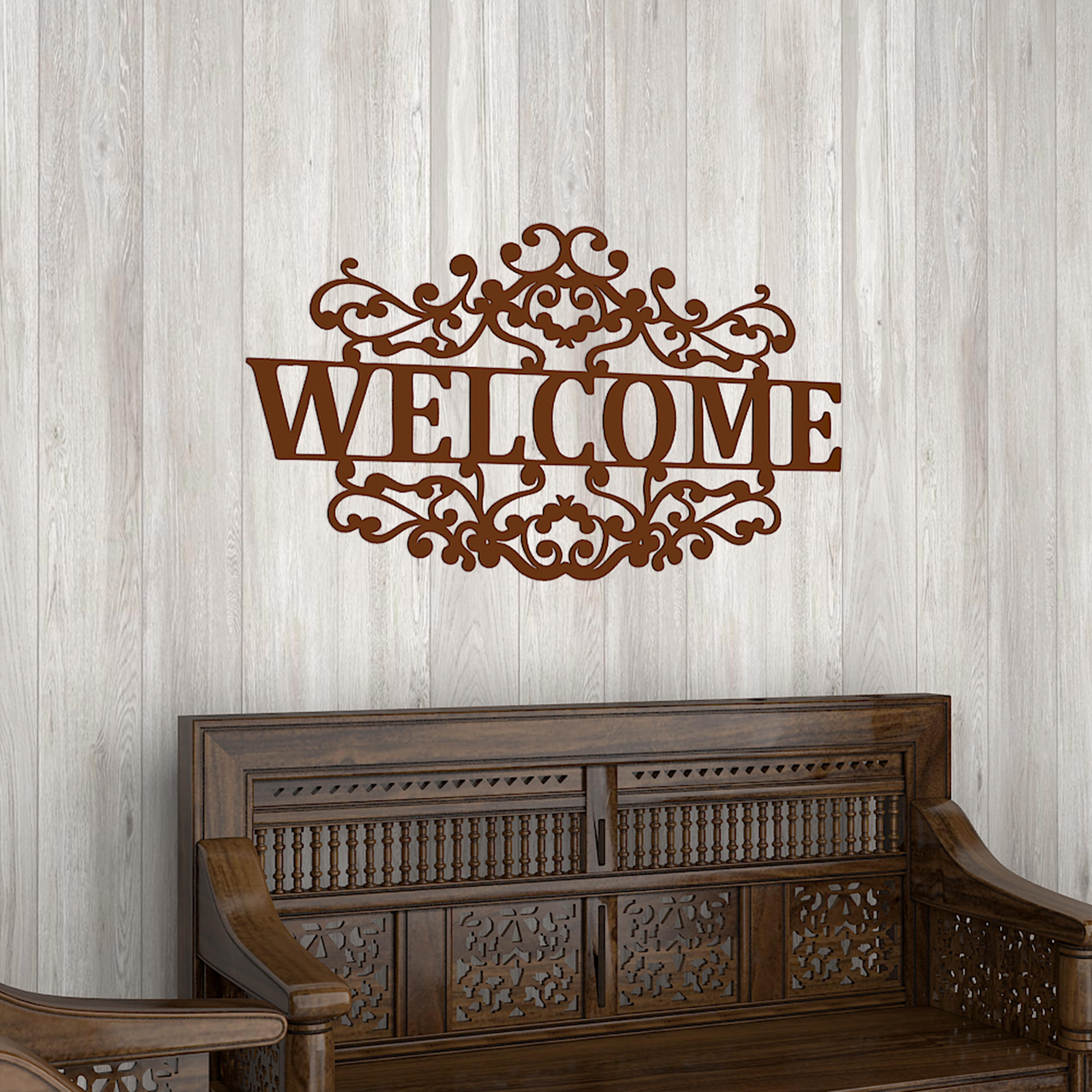 Beautiful Welcome in Mahogany Brown Color Design Wooden Wall Hanging
