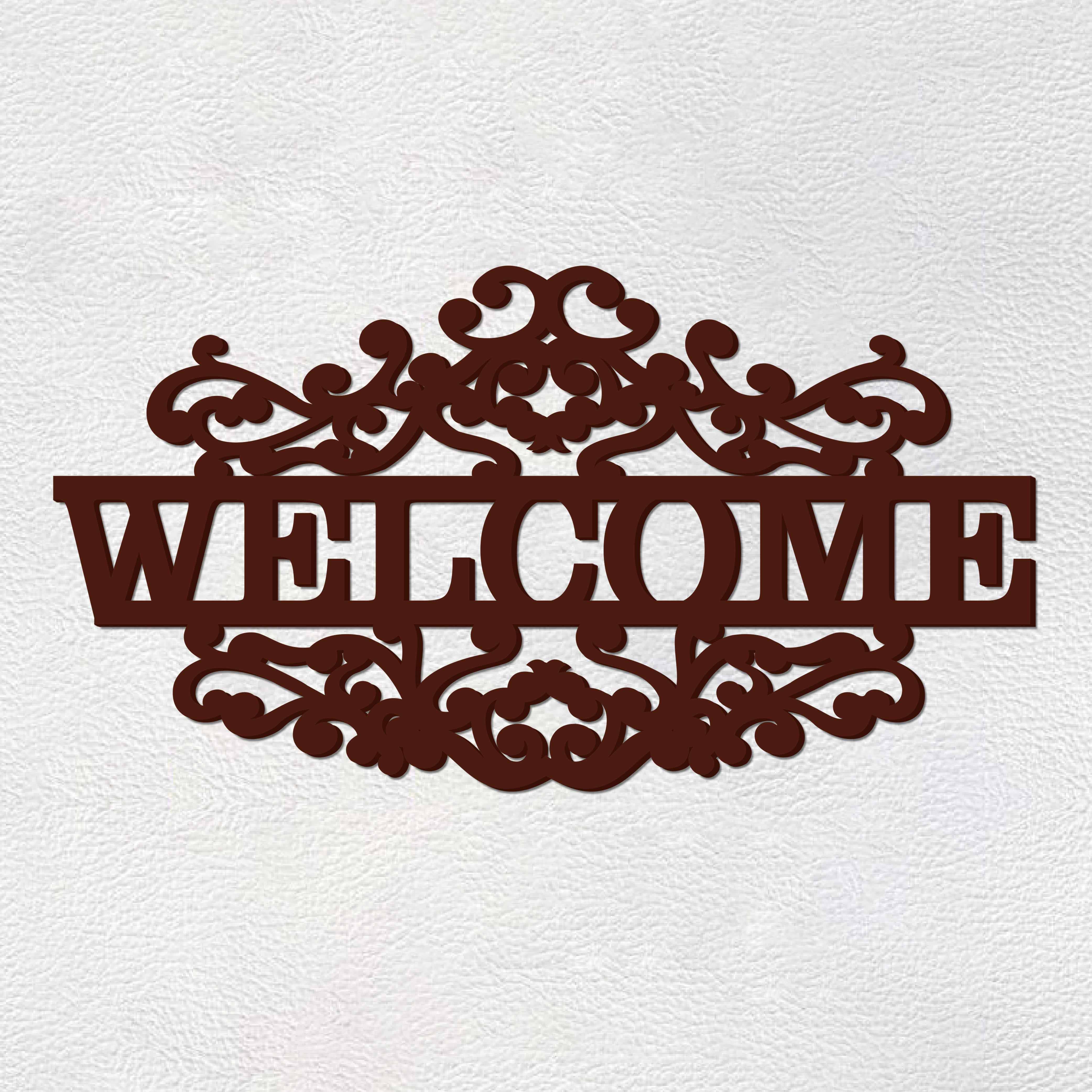 Beautiful Welcome in Mahogany Brown Color Design Wooden Wall Hanging