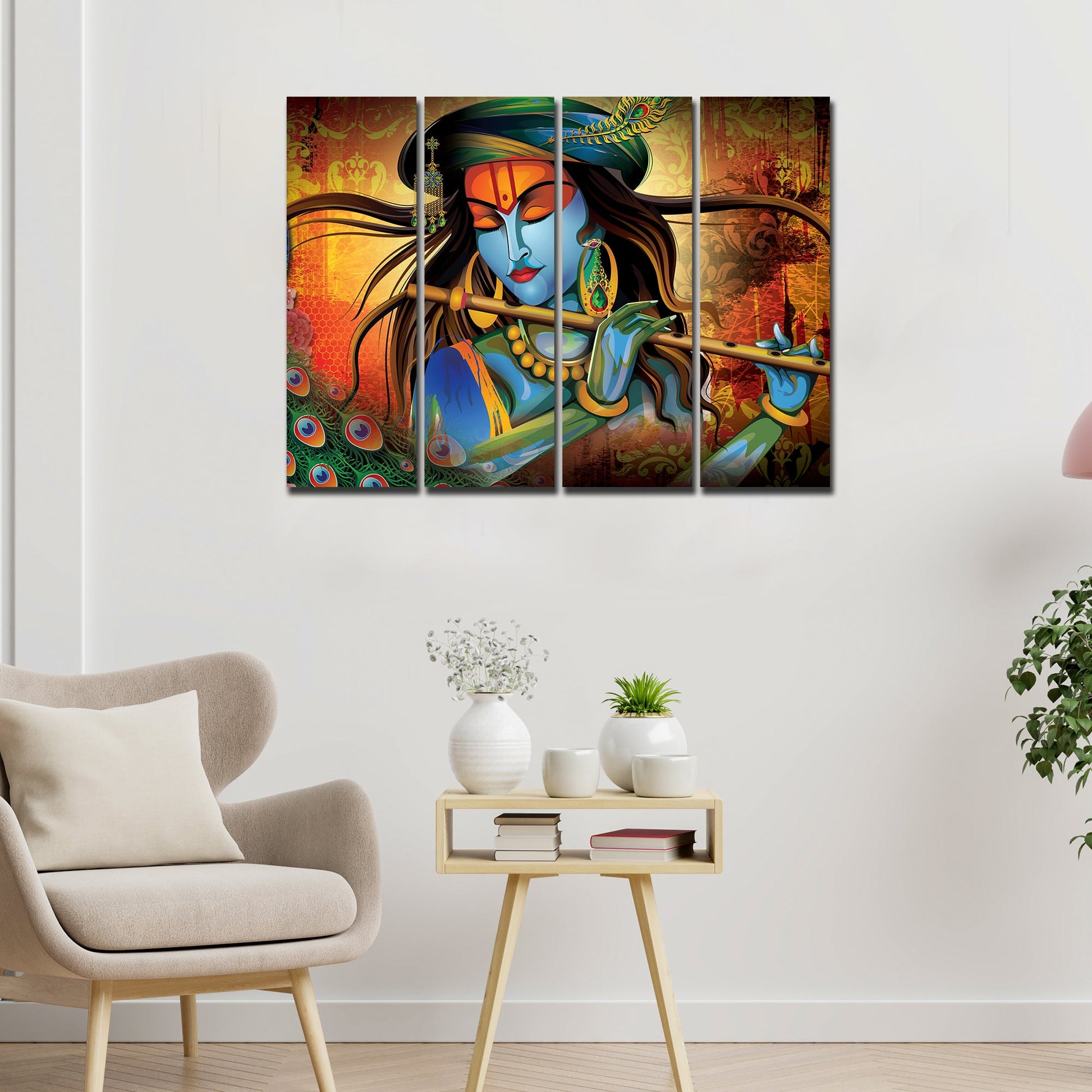 Beautiful Krishna (Kahnaji) Wall Painting Canvas Modern Art 4 Pieces