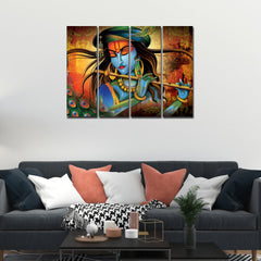 Beautiful Krishna (Kahnaji) Wall Painting Canvas Modern Art 4 Pieces