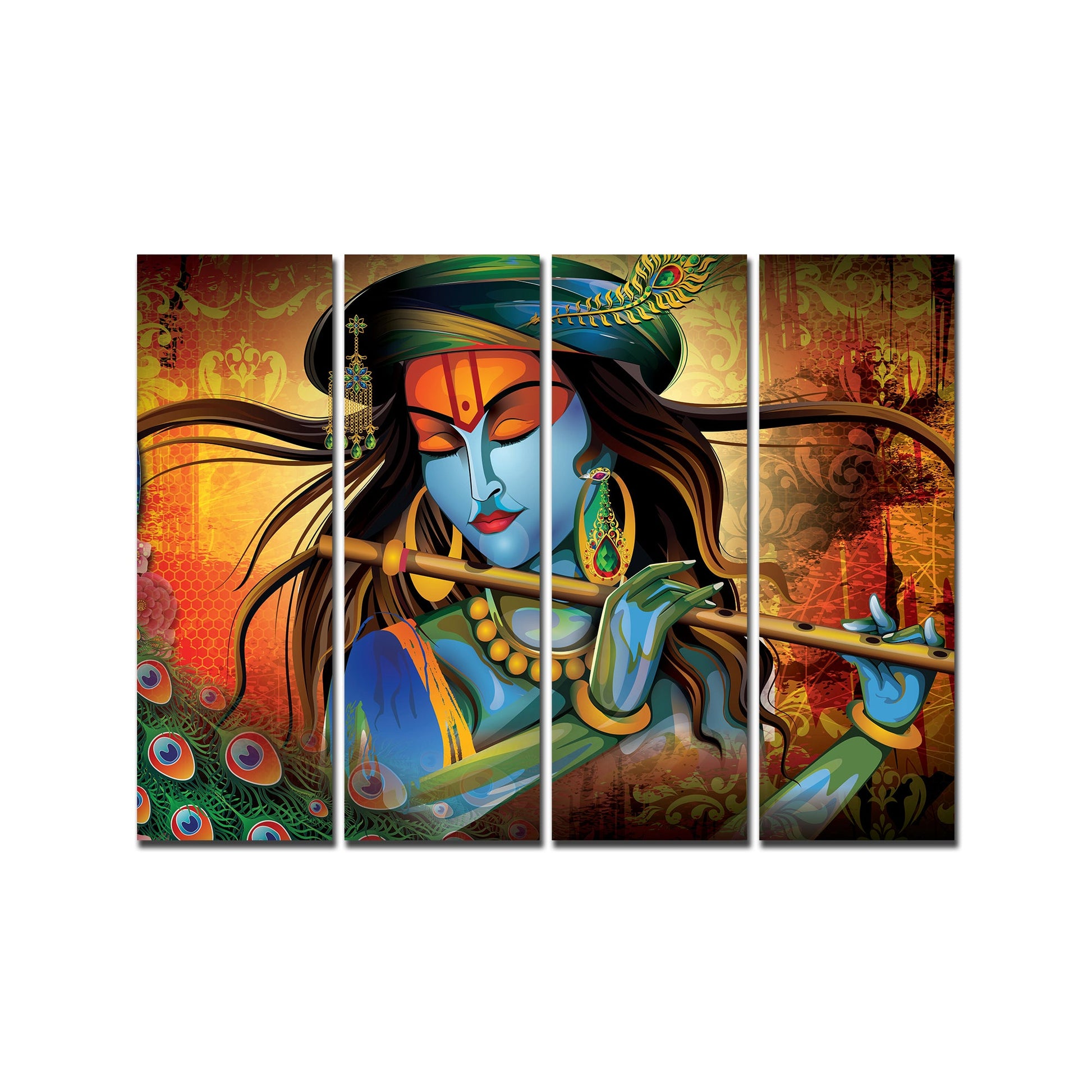 Beautiful Krishna (Kahnaji) Wall Painting Canvas Modern Art 4 Pieces