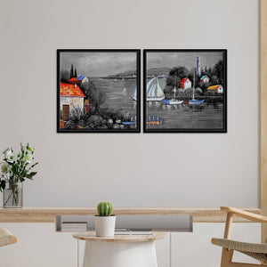 Beautiful Lake View Scenery Wall Painting of 2 Pieces Floating Frame