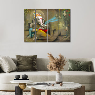 Beautiful Shree Ganesh Premium Wall Painting Set of 4