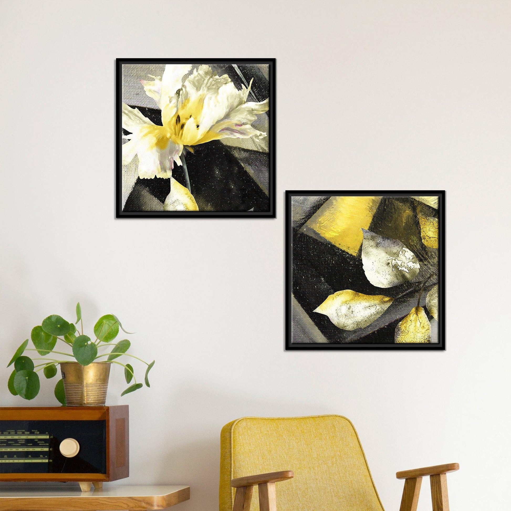 Beautiful White Flower Wall Painting of Two Pieces Floating Frame