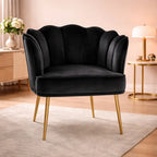 Black Velvet Shell Back Sofa Lounge Chair with Gold Legs