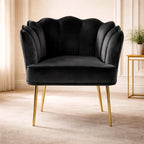 Black Velvet Shell Back Sofa Lounge Chair with Gold Legs
