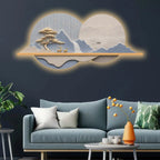 Blue Peaks & Waterfall Premium Crystal Glass Backlit LED Painting