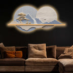 Blue Peaks & Waterfall Premium Crystal Glass Backlit LED Painting