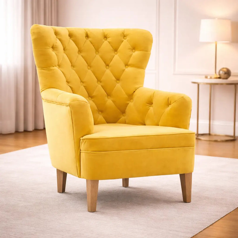Premium Yellow Velvet Sofa Lounge Chair for Home