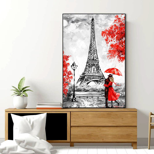 Couple at Eiifel Tower Floating Canvas Wall Painting